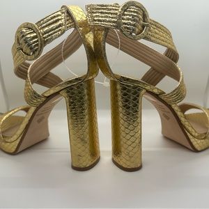 Antonio Melanie Camille Metallic Snake Print Buckle Detail Platform Dress Sandal